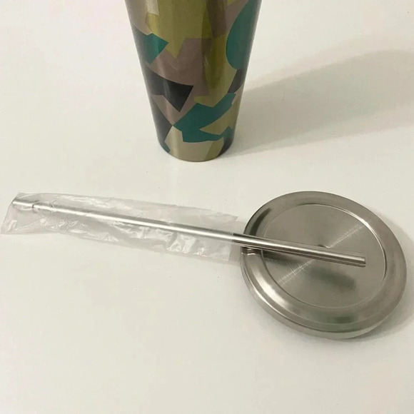 Starbucks 2014 Stainless Steel 16oz Camo Tumbler Cup With Stainless Steel Straw - Picture 8 of 16